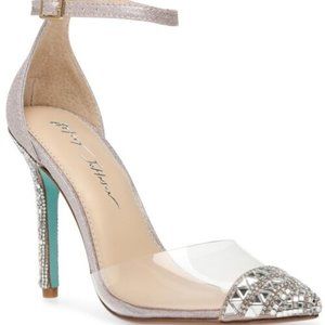 💕Dazzling SB-Ginger Blush Rhinestone Vinyl Pointed-Toe Ankle-Strap Pump💕NEW!